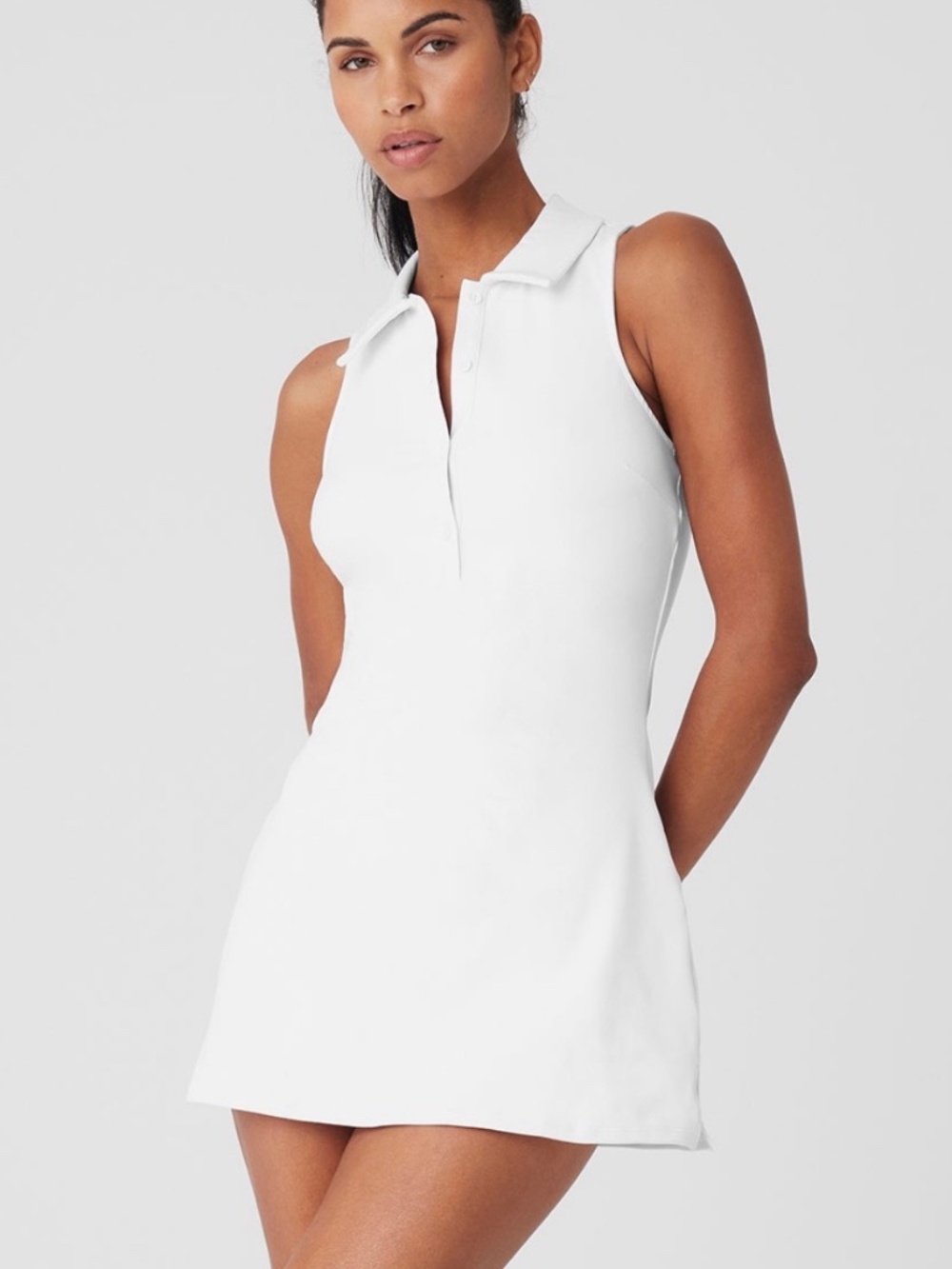ALO Yoga White Sleeveless Polo Charmed Tennis Mini Dress Color: white Woman’s si